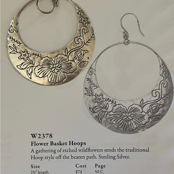 Silpada 925 Sterling Silver Flower Basket Hoops Drop Earrings Boho W2378 - Picture 7 of 7